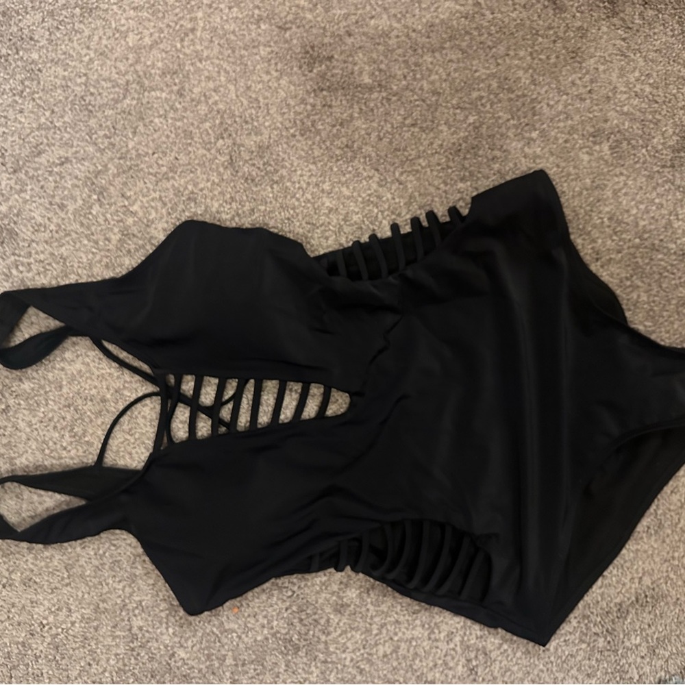 Black Strappy One-Piece Swimsuit